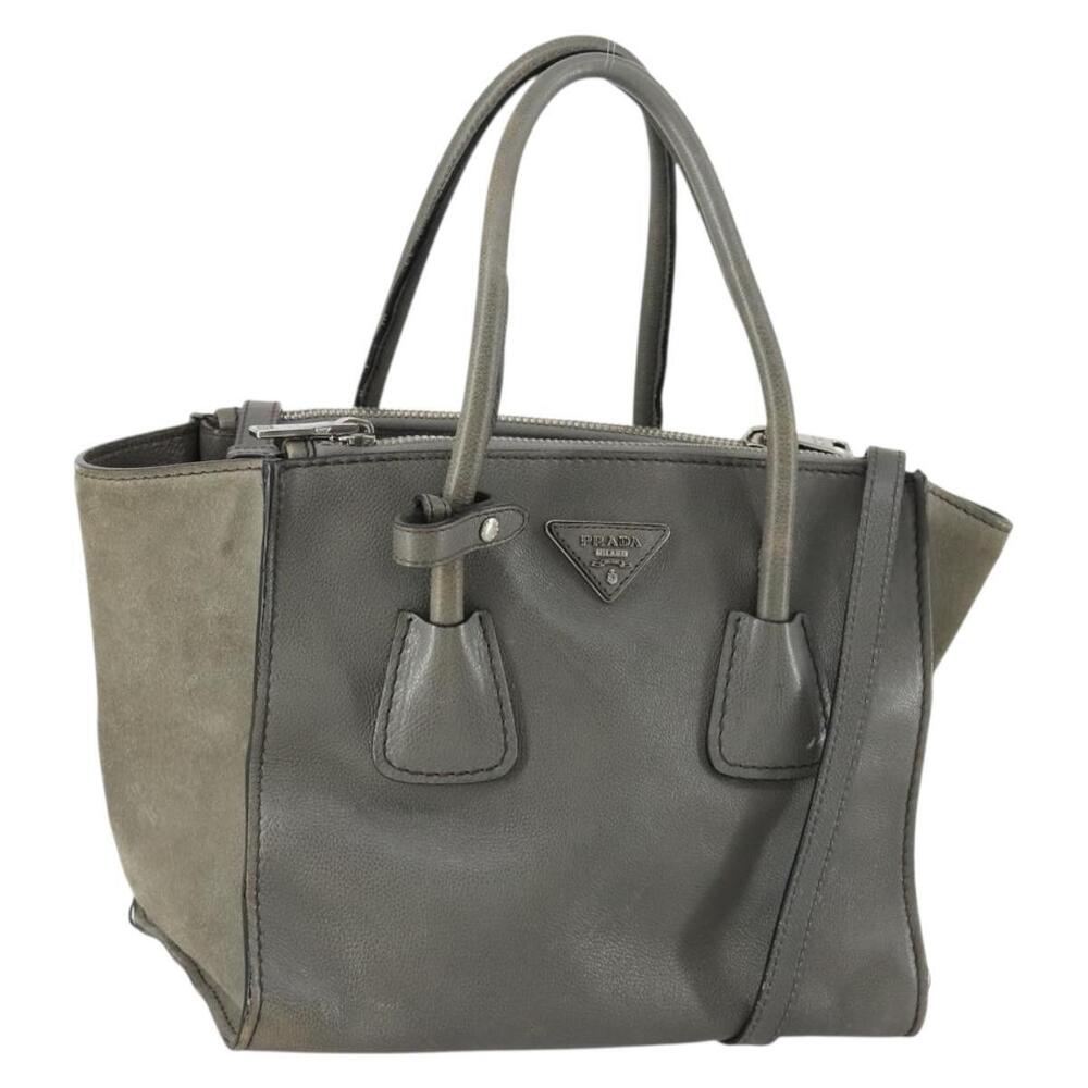 PRADA Studs Hand Bag Suede Leather 2way Gray Silver Auth BA8646 - Picture 1 of 16